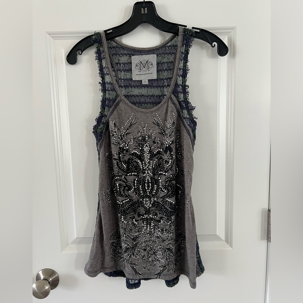 Maurices Gray and Black Embellished Tank Top